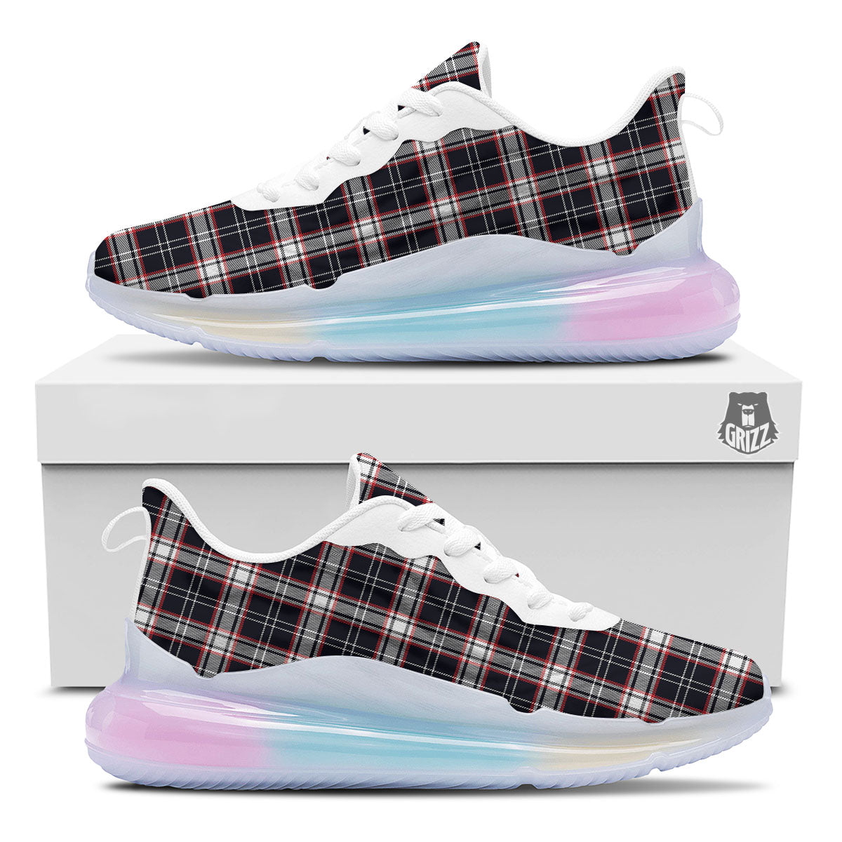 Stewart Tartan Red And Black Print Running Sneakers-grizzshop
