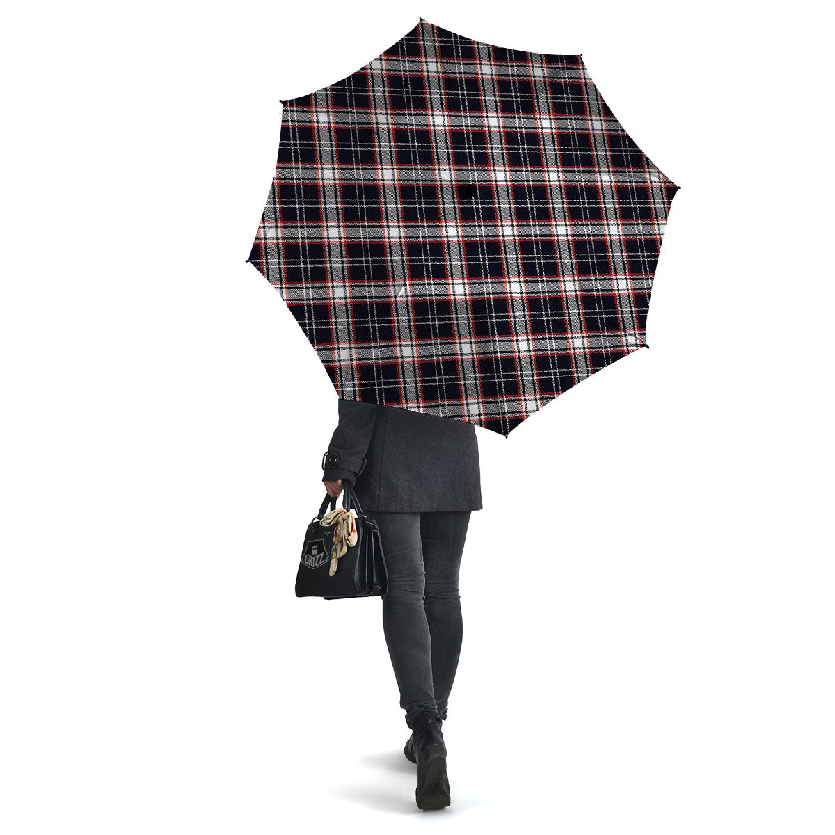 Stewart Tartan Red And Black Print Umbrella-grizzshop