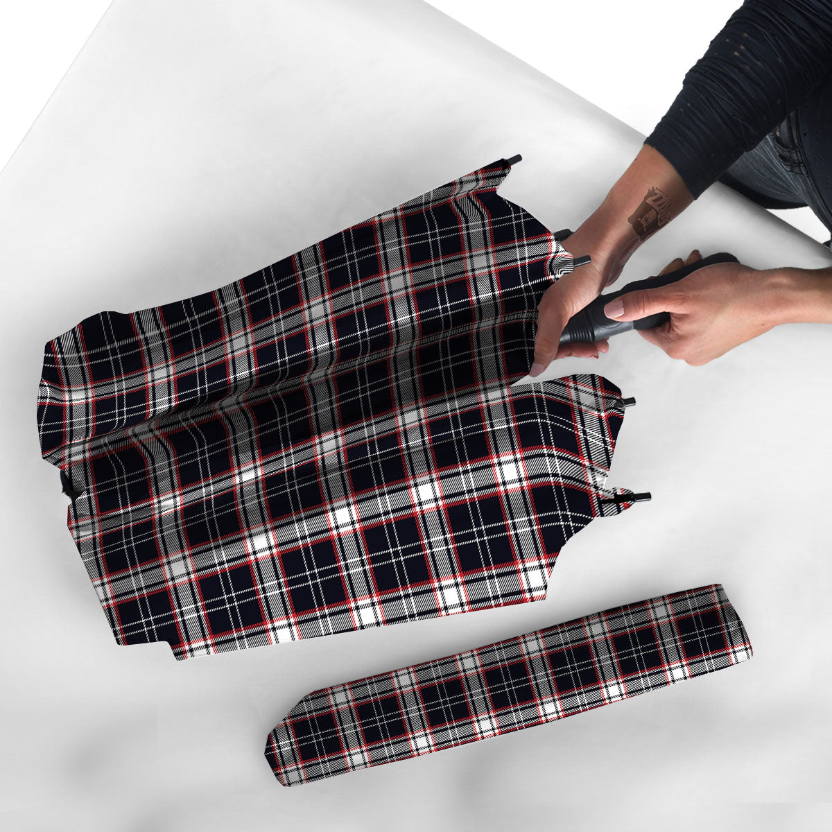Stewart Tartan Red And Black Print Umbrella-grizzshop
