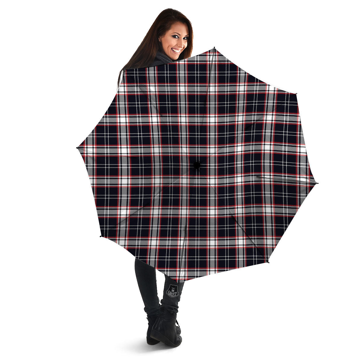 Stewart Tartan Red And Black Print Umbrella-grizzshop