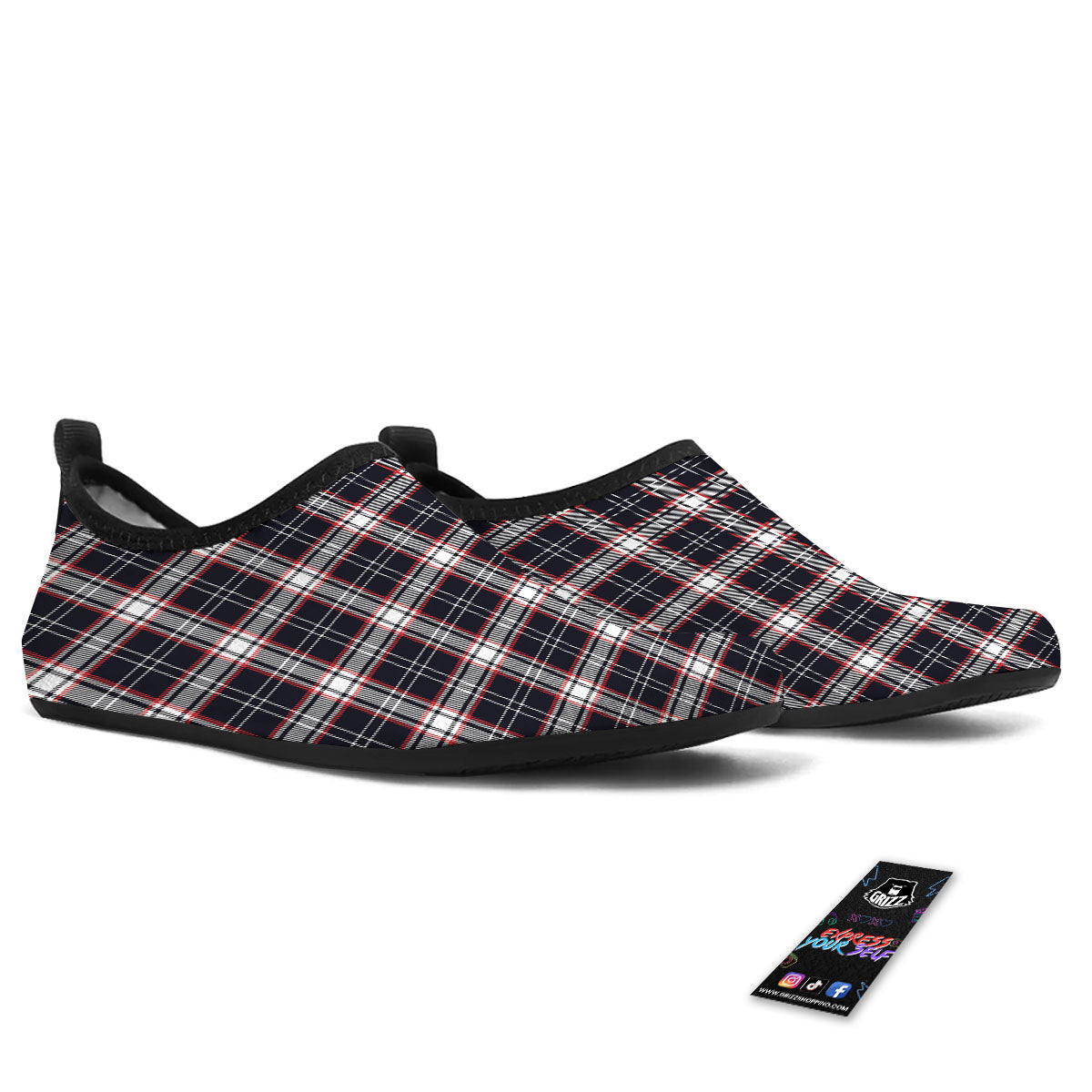 Stewart Tartan Red And Black Print Water Shoes-grizzshop