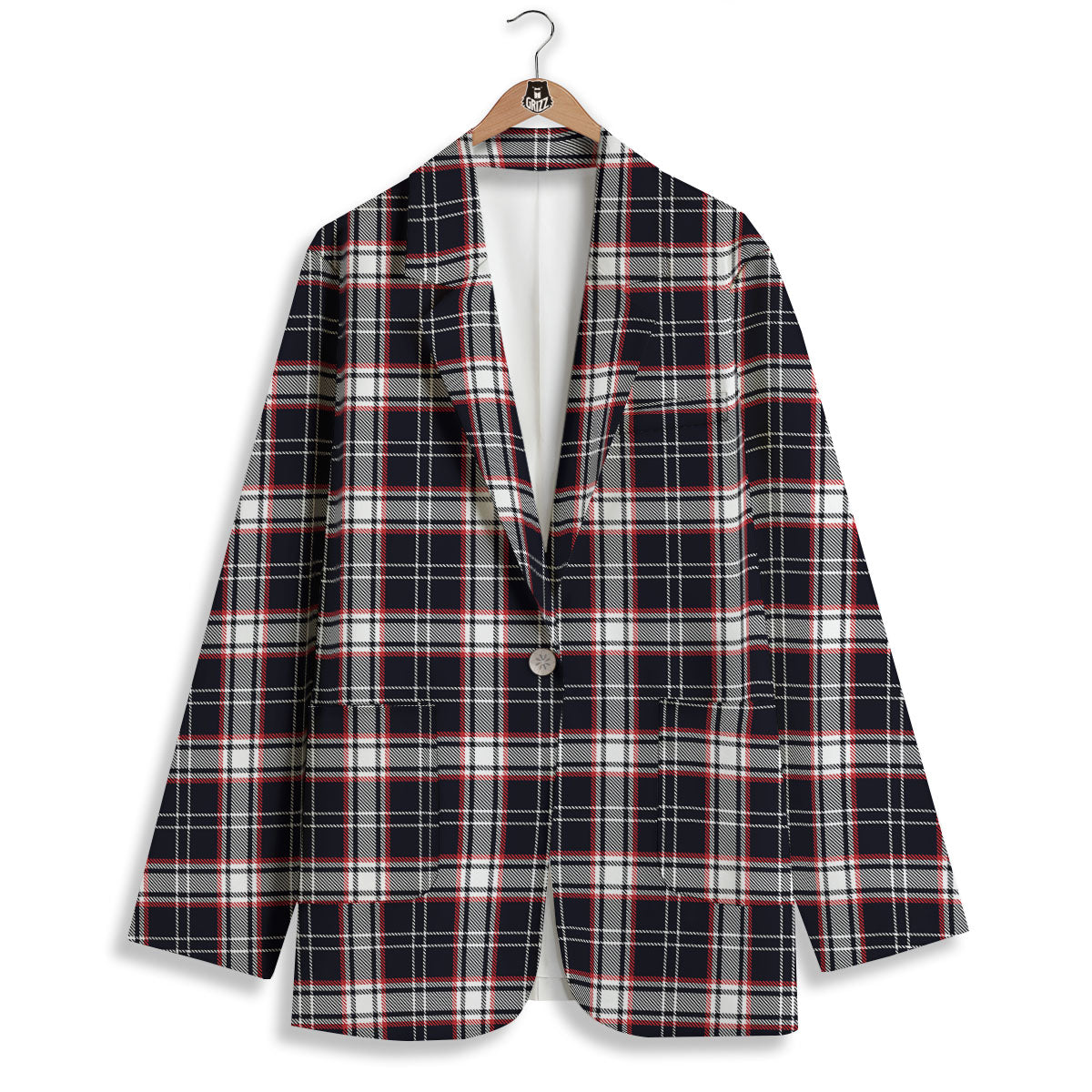 Stewart Tartan Red And Black Print Women's Blazer-grizzshop