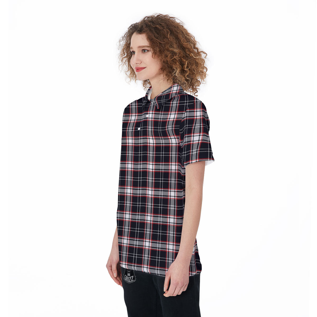 Stewart Tartan Red And Black Print Women's Golf Shirts-grizzshop