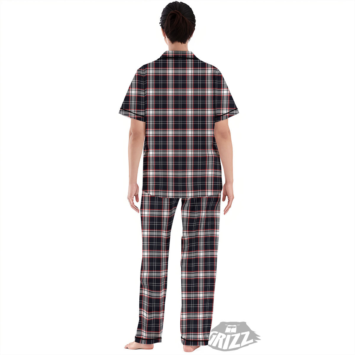 Stewart Tartan Red And Black Print Women's Pajamas Set-grizzshop