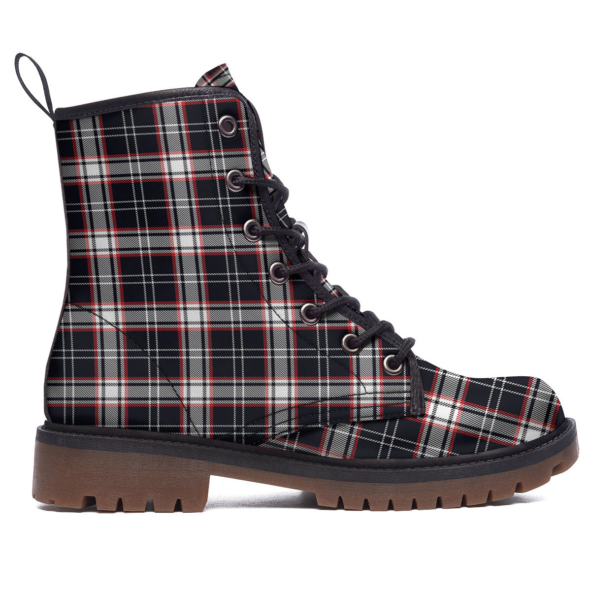 Stewart Tartan Red And Black Print Work Boots-grizzshop