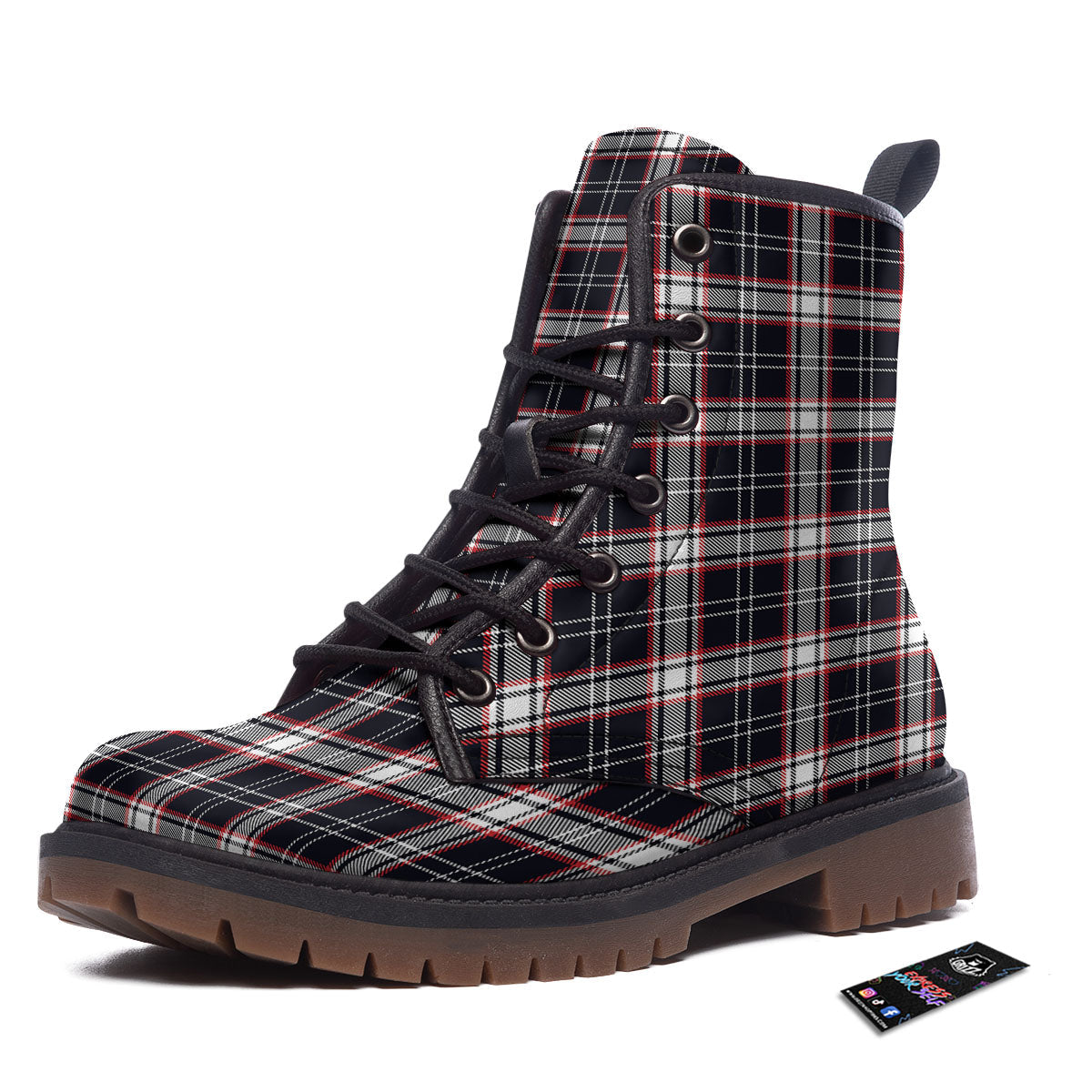 Stewart Tartan Red And Black Print Work Boots-grizzshop