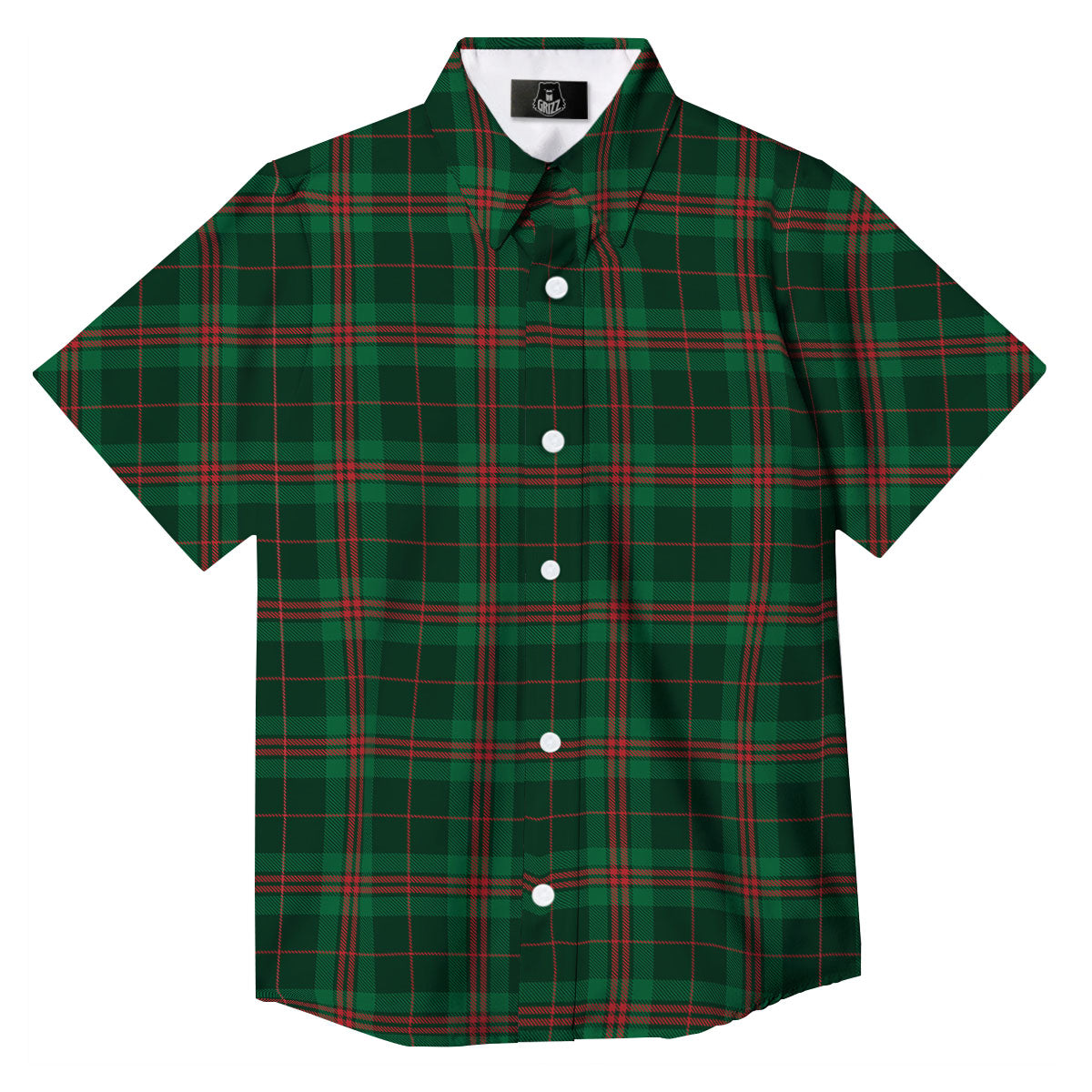 Stewart Tartan Red And Green Print Button Up Shirt-grizzshop