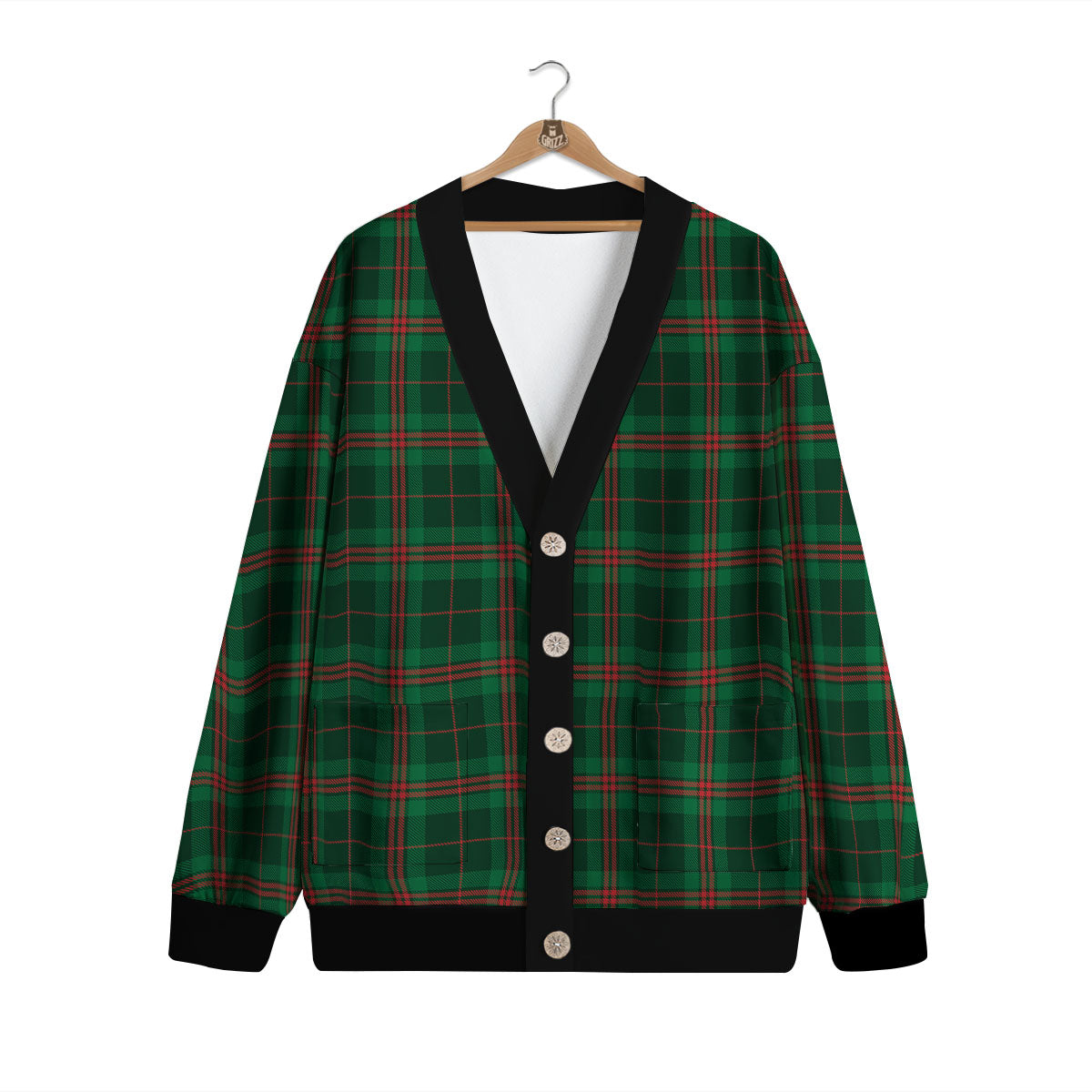 Stewart Tartan Red And Green Print Cardigan-grizzshop