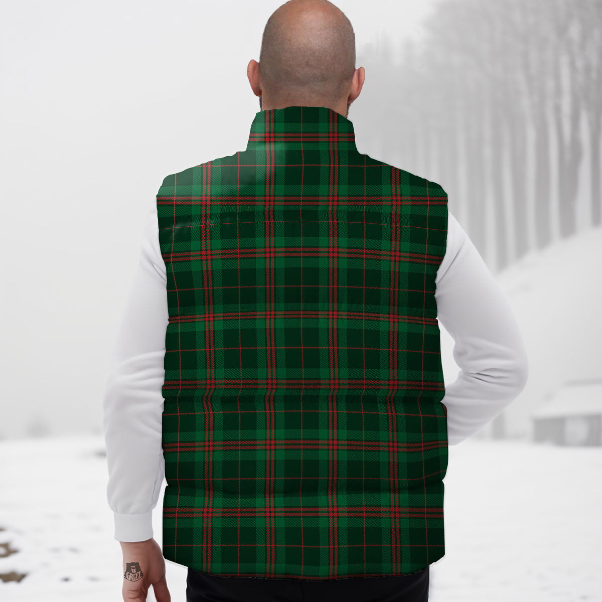 Stewart Tartan Red And Green Print Down Vest