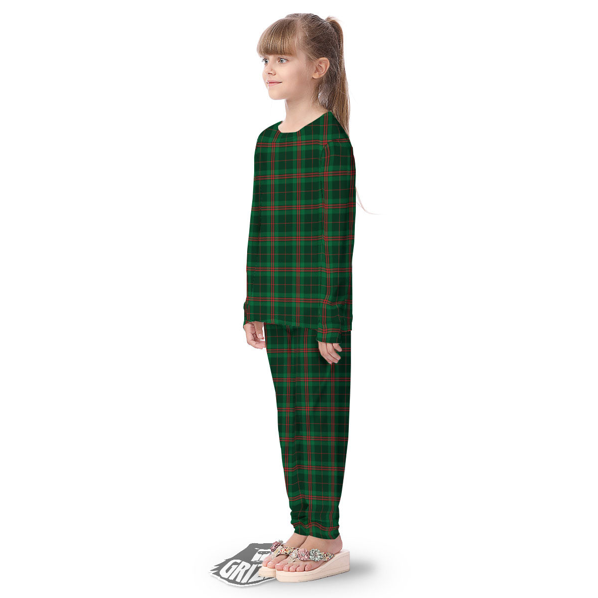 Stewart Tartan Red And Green Print Kid's Pajamas-grizzshop