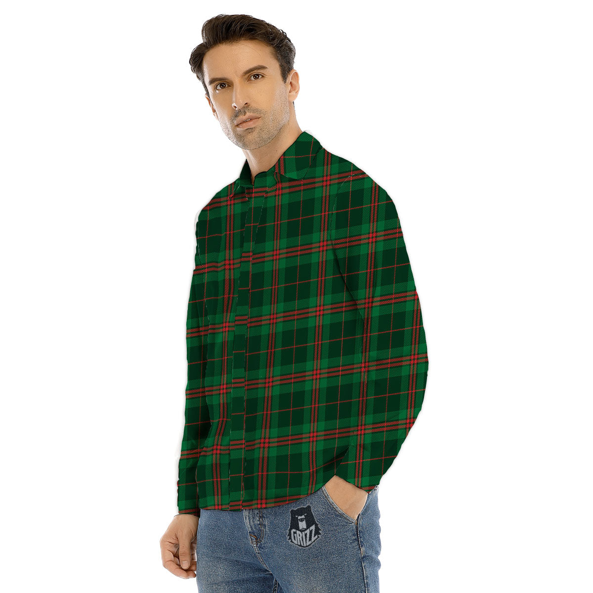 Stewart Tartan Red And Green Print Men's Dress Shirts-grizzshop