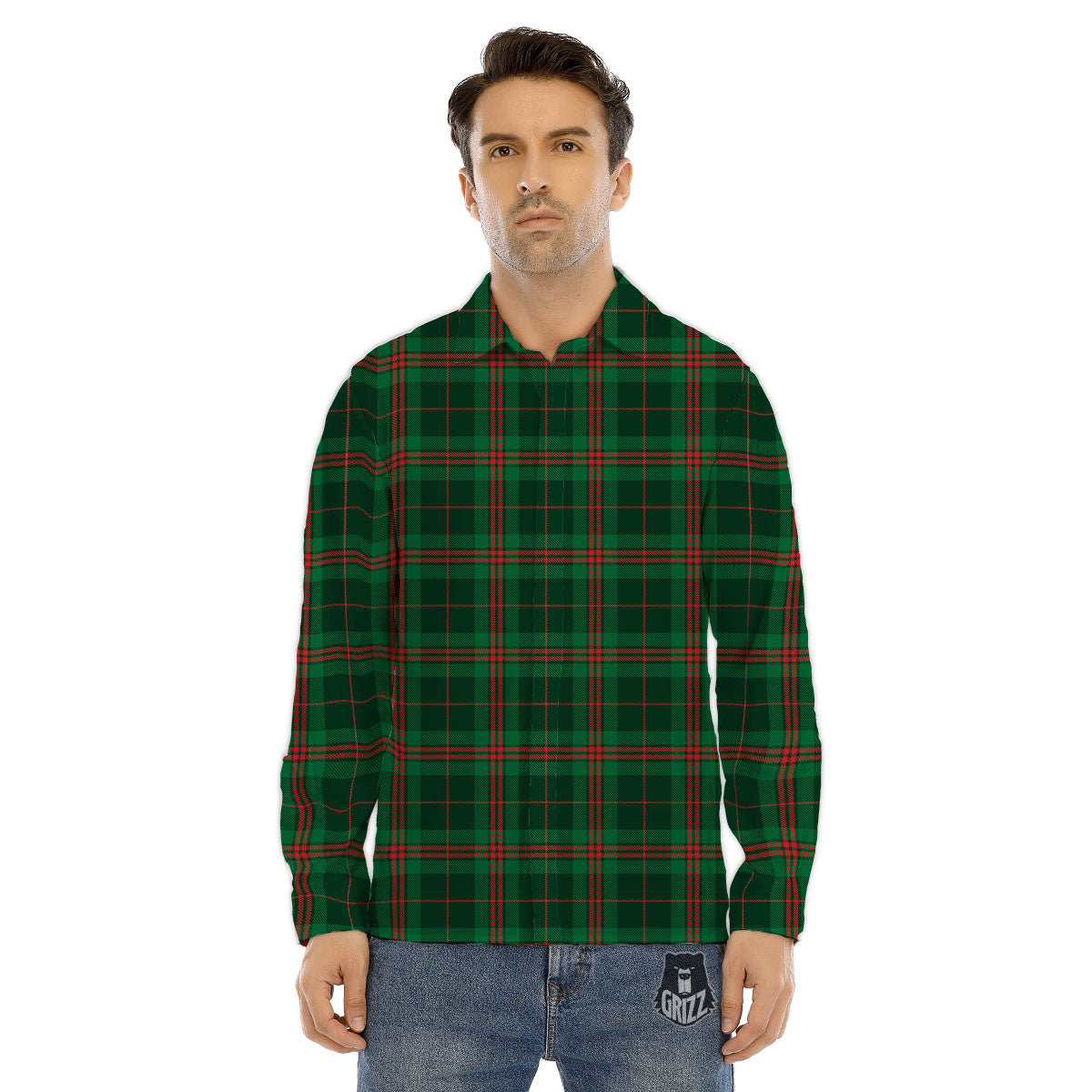 Stewart Tartan Red And Green Print Men's Dress Shirts-grizzshop