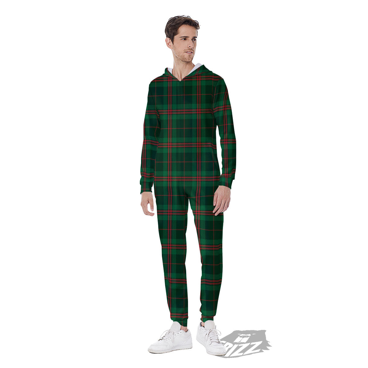 Stewart Tartan Red And Green Print Men's Jumpsuit-grizzshop