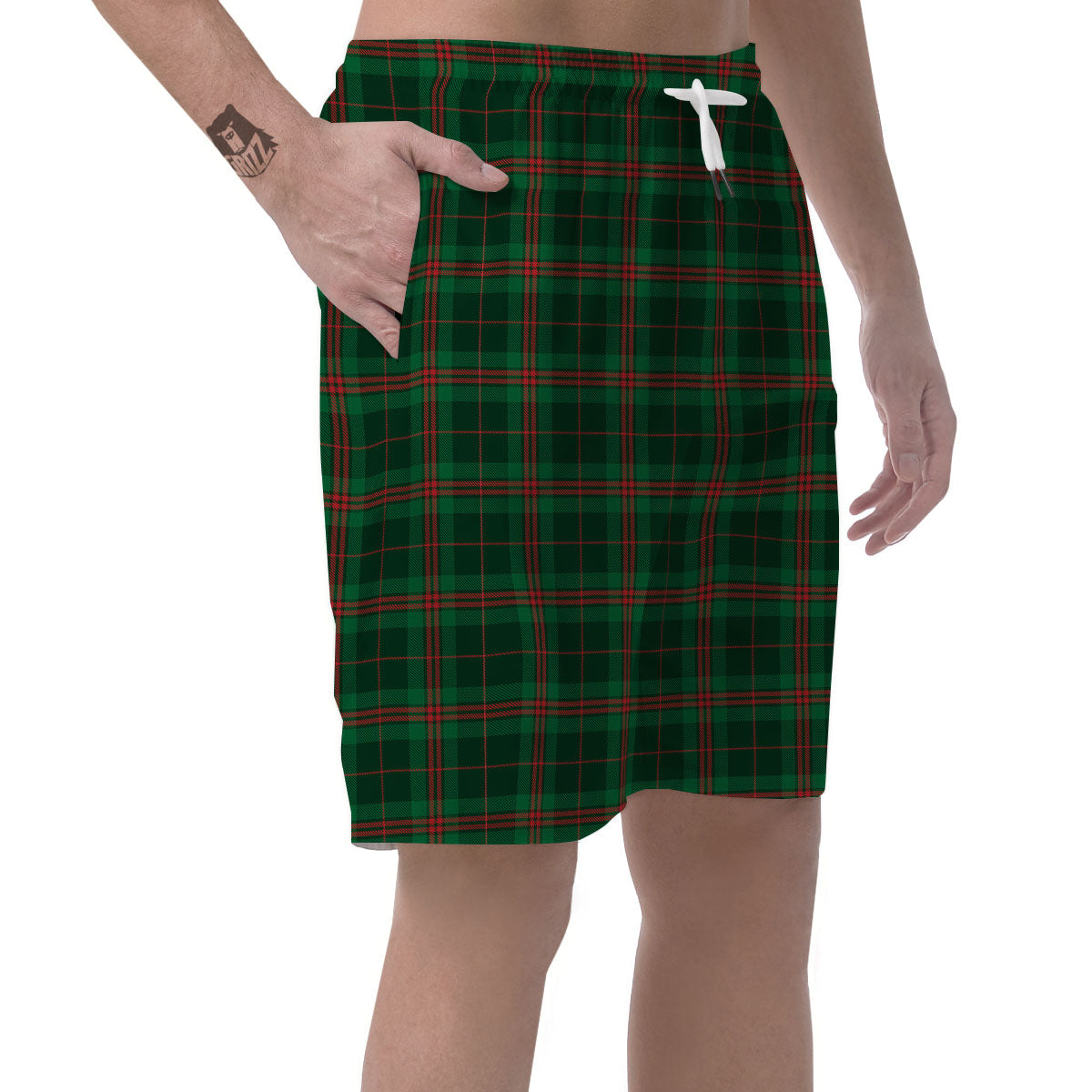 Stewart Tartan Red And Green Print Men's Shorts-grizzshop