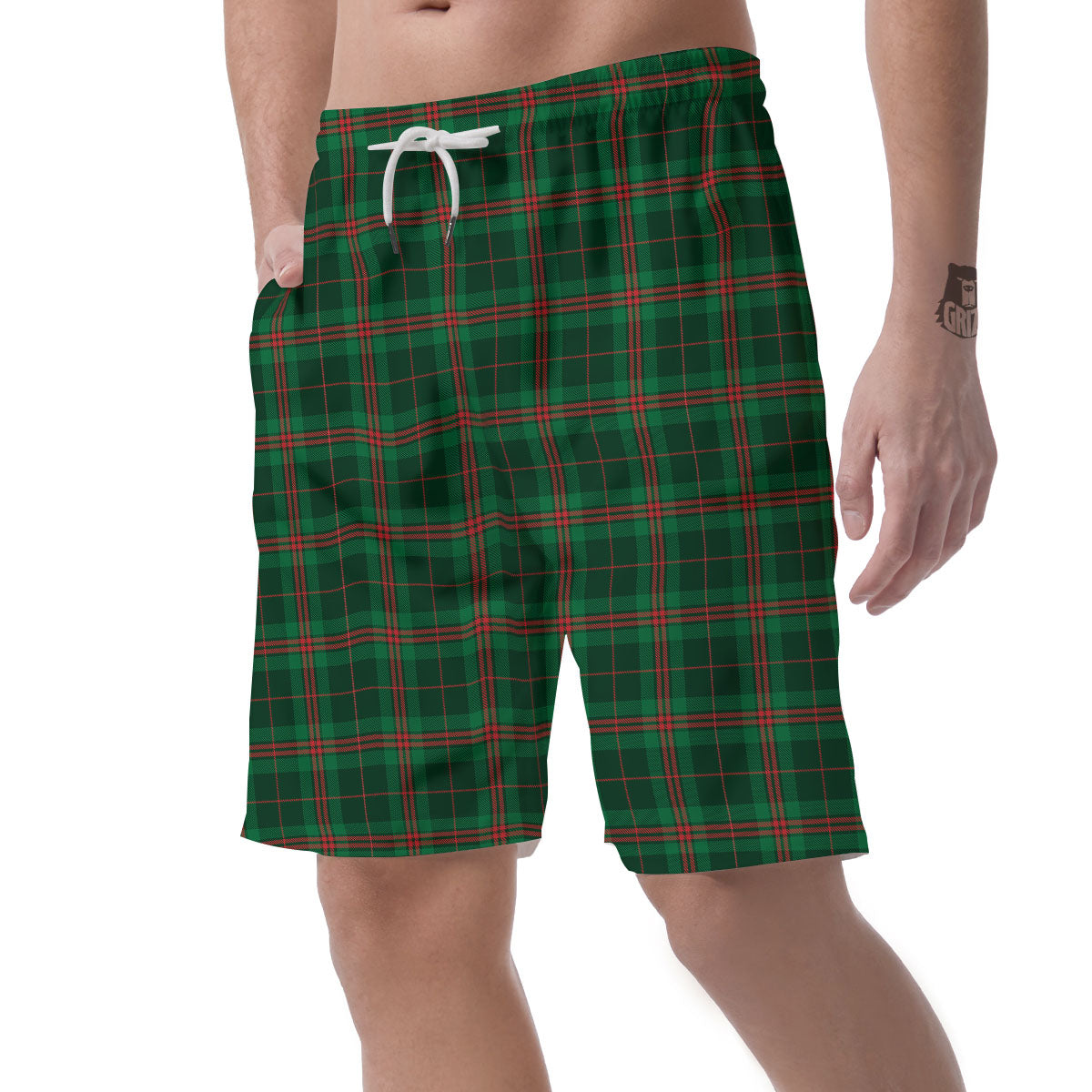 Stewart Tartan Red And Green Print Men's Shorts-grizzshop