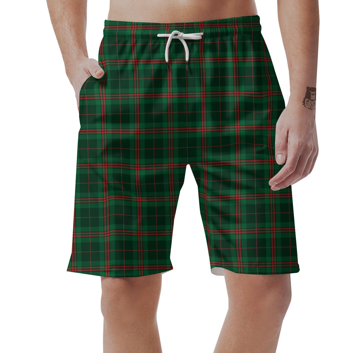 Stewart Tartan Red And Green Print Men's Shorts-grizzshop