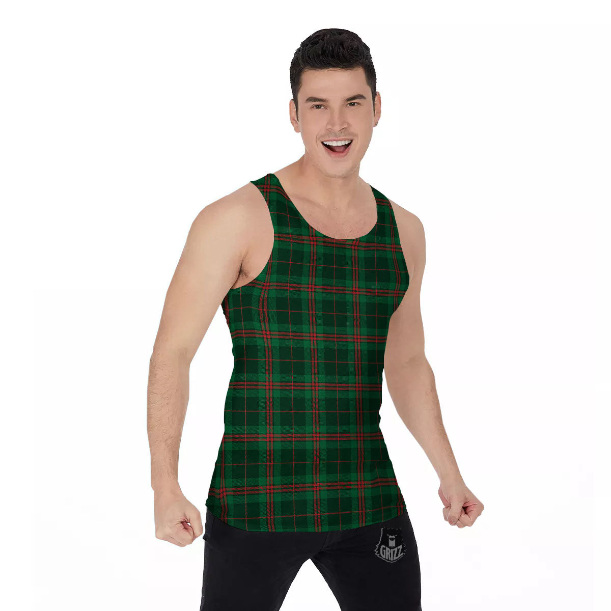 Stewart Tartan Red And Green Print Men's Tank Top-grizzshop