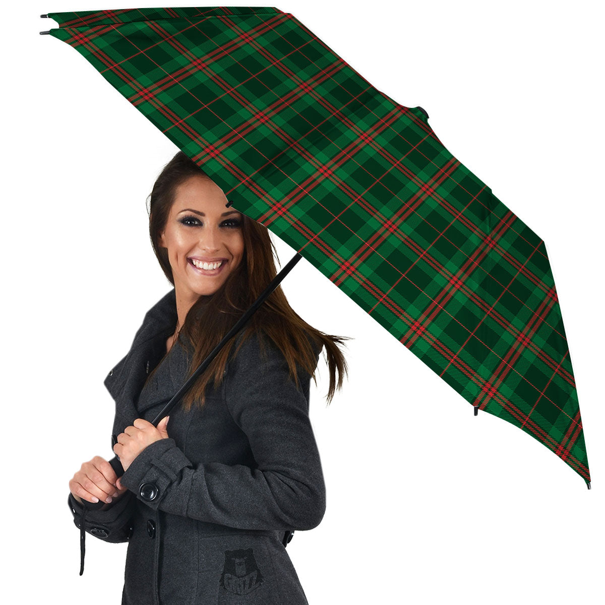 Stewart Tartan Red And Green Print Umbrella-grizzshop
