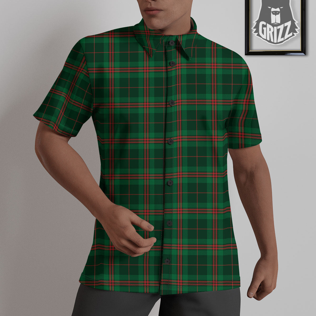 Stewart Tartan Red And Green Print Untucked Shirts-grizzshop