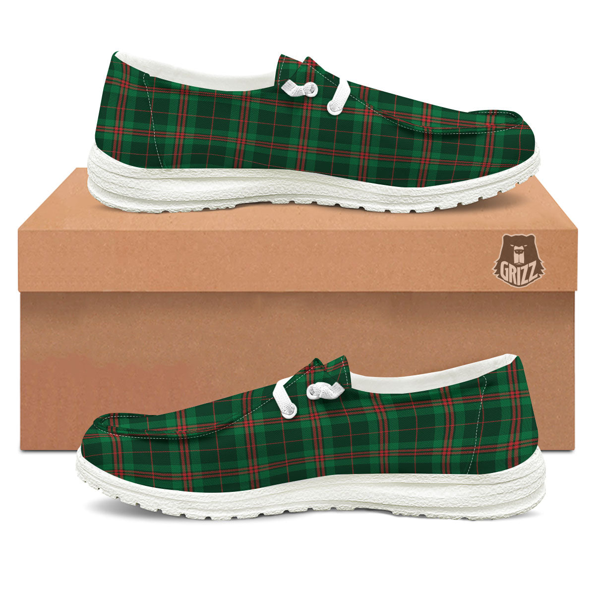 Stewart Tartan Red And Green Print White Loafers-grizzshop