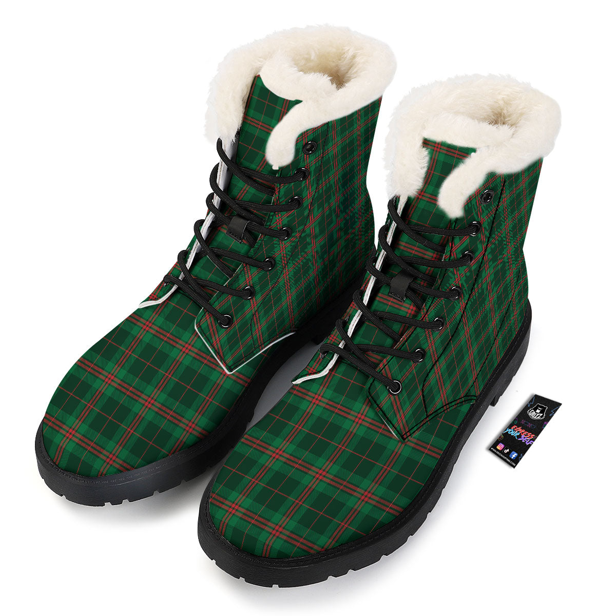 Stewart Tartan Red And Green Print Winter Boots-grizzshop