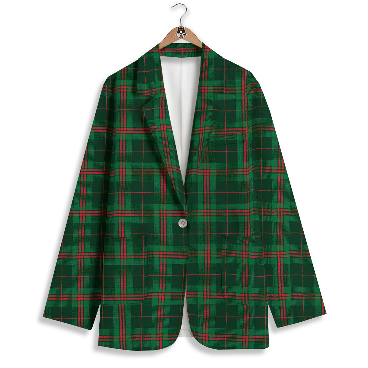 Stewart Tartan Red And Green Print Women's Blazer-grizzshop