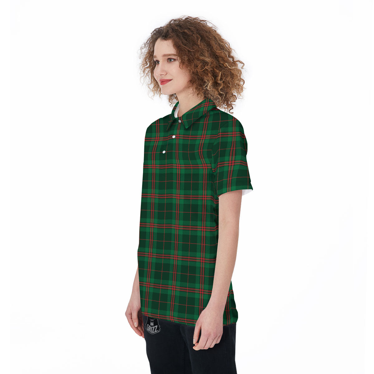 Stewart Tartan Red And Green Print Women's Golf Shirts-grizzshop
