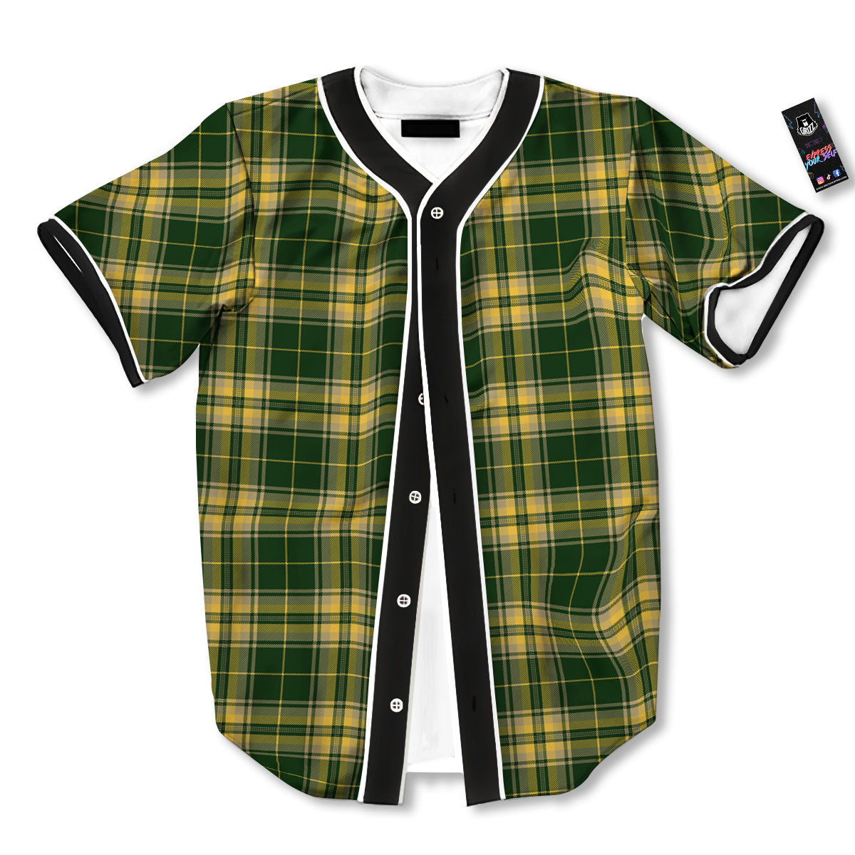 Stewart Tartan Yellow And Green Print Baseball Jersey-grizzshop