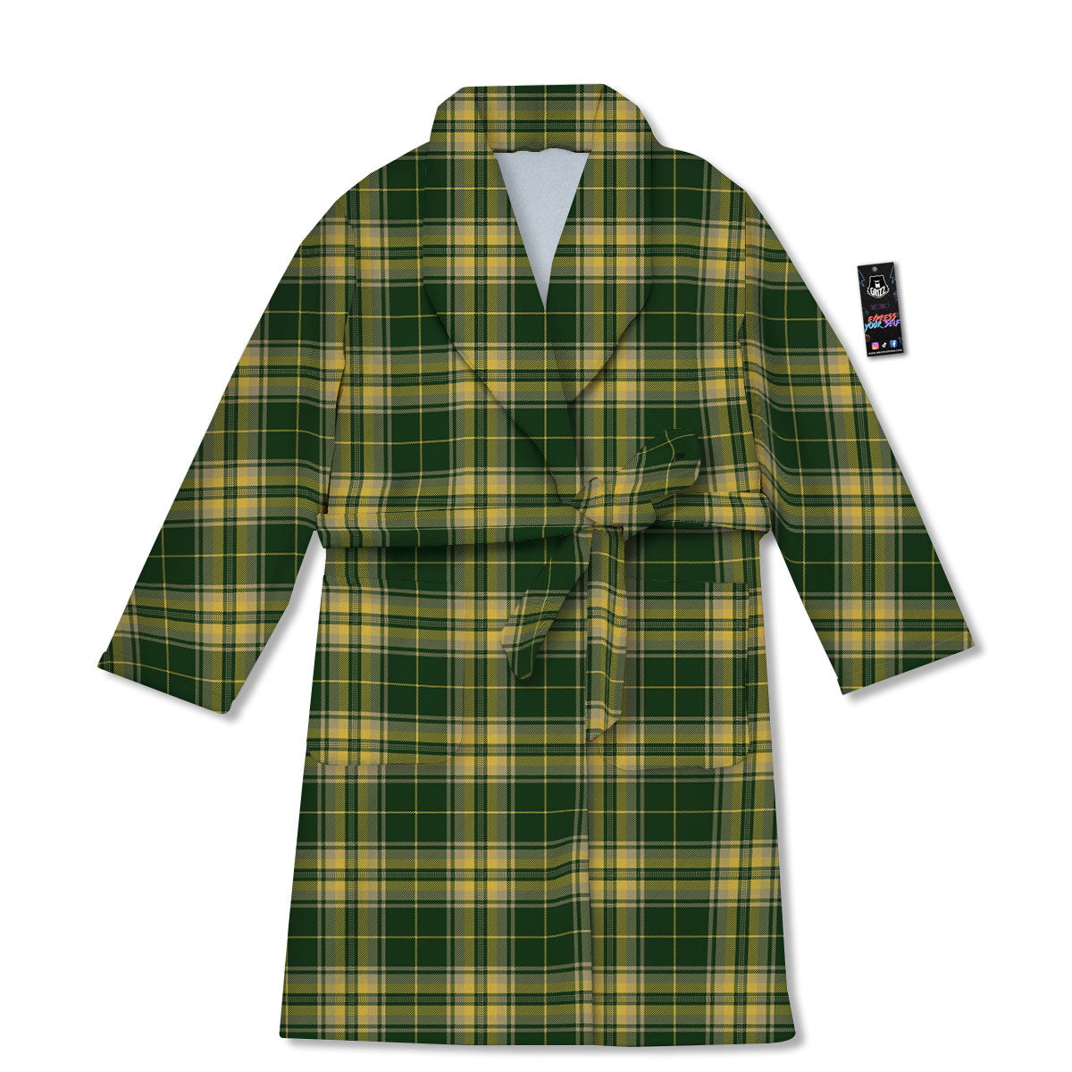 Stewart Tartan Yellow And Green Print Bathrobe-grizzshop