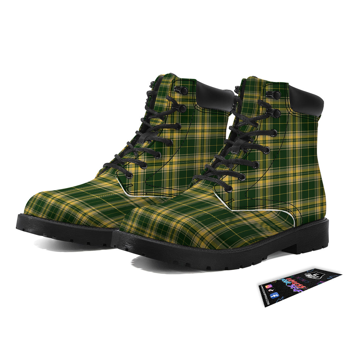 Stewart Tartan Yellow And Green Print Boots-grizzshop