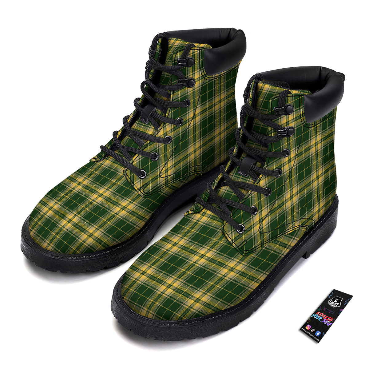 Stewart Tartan Yellow And Green Print Boots-grizzshop