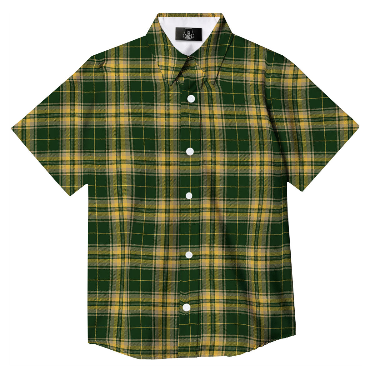 Stewart Tartan Yellow And Green Print Button Up Shirt-grizzshop