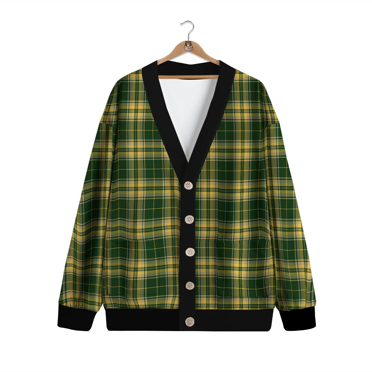 Stewart Tartan Yellow And Green Print Cardigan-grizzshop