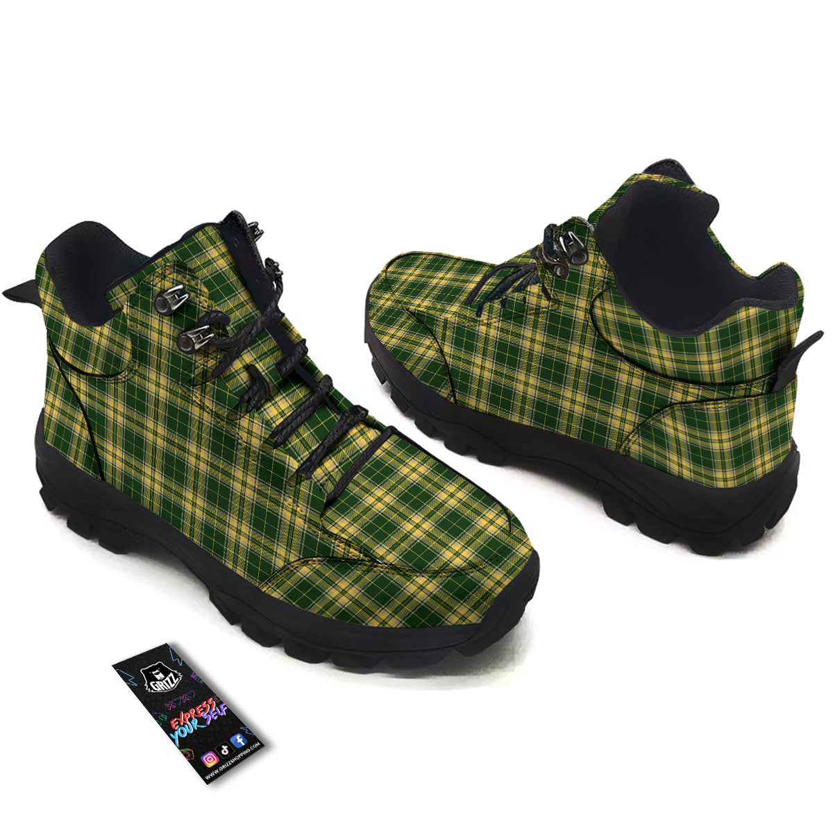 Stewart Tartan Yellow And Green Print Hiking Shoes-grizzshop