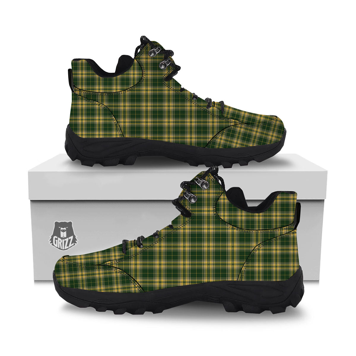 Stewart Tartan Yellow And Green Print Hiking Shoes-grizzshop