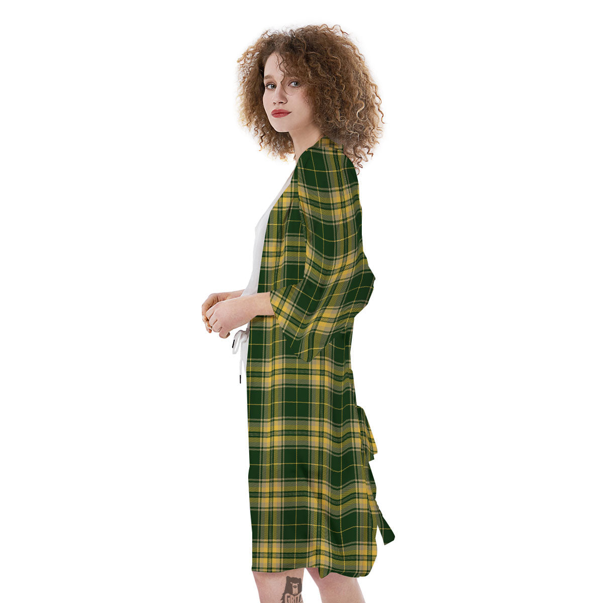 Stewart Tartan Yellow And Green Print Kimono-grizzshop