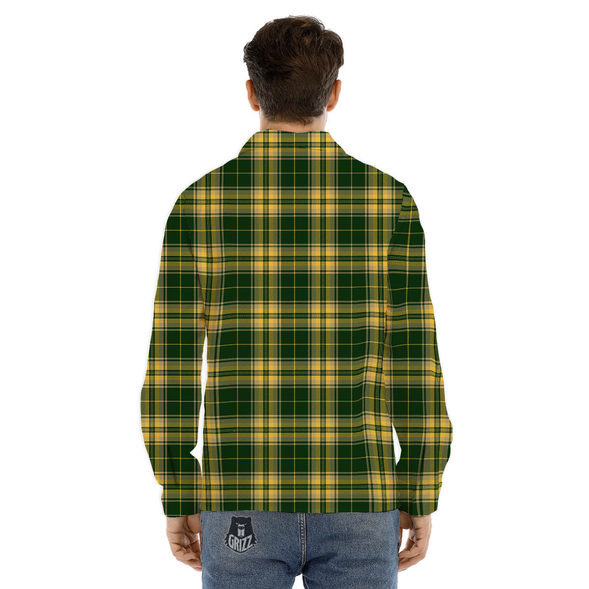 Stewart Tartan Yellow And Green Print Men's Dress Shirts-grizzshop