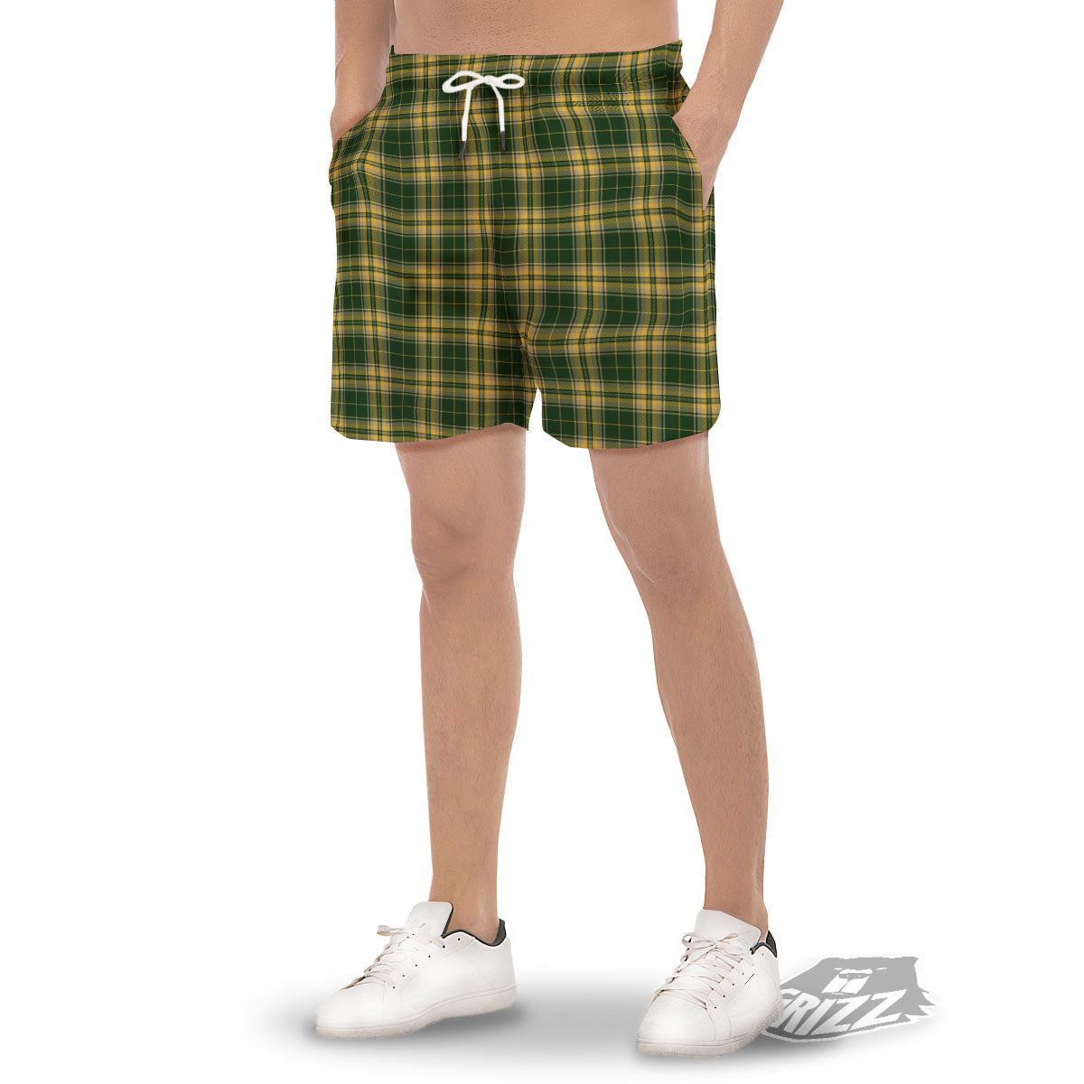 Stewart Tartan Yellow And Green Print Men's Gym Shorts-grizzshop