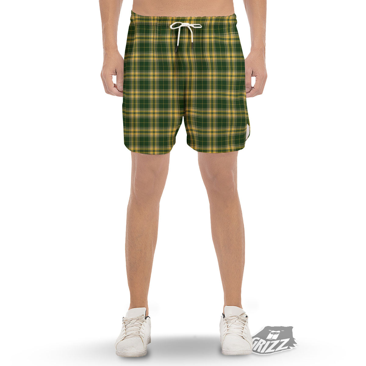 Stewart Tartan Yellow And Green Print Men's Gym Shorts-grizzshop