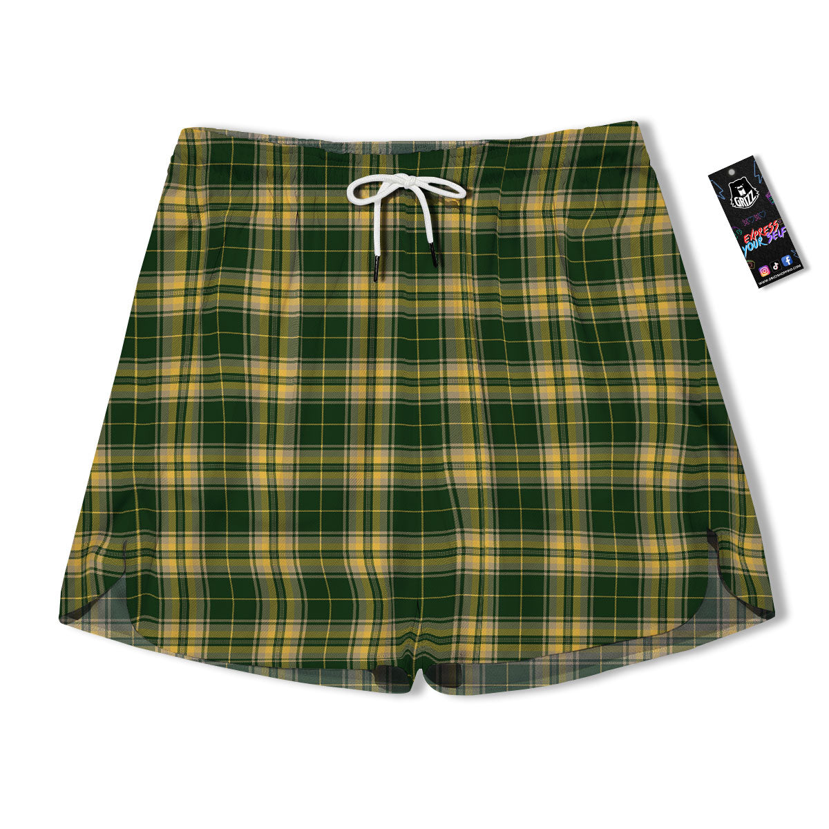 Stewart Tartan Yellow And Green Print Men's Running Shorts-grizzshop