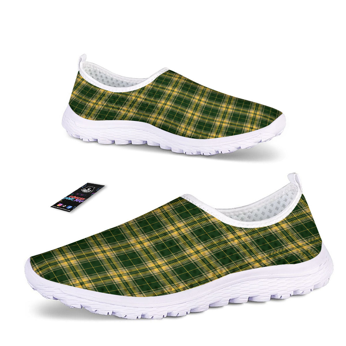 Stewart Tartan Yellow And Green Print Nurse Shoes-grizzshop