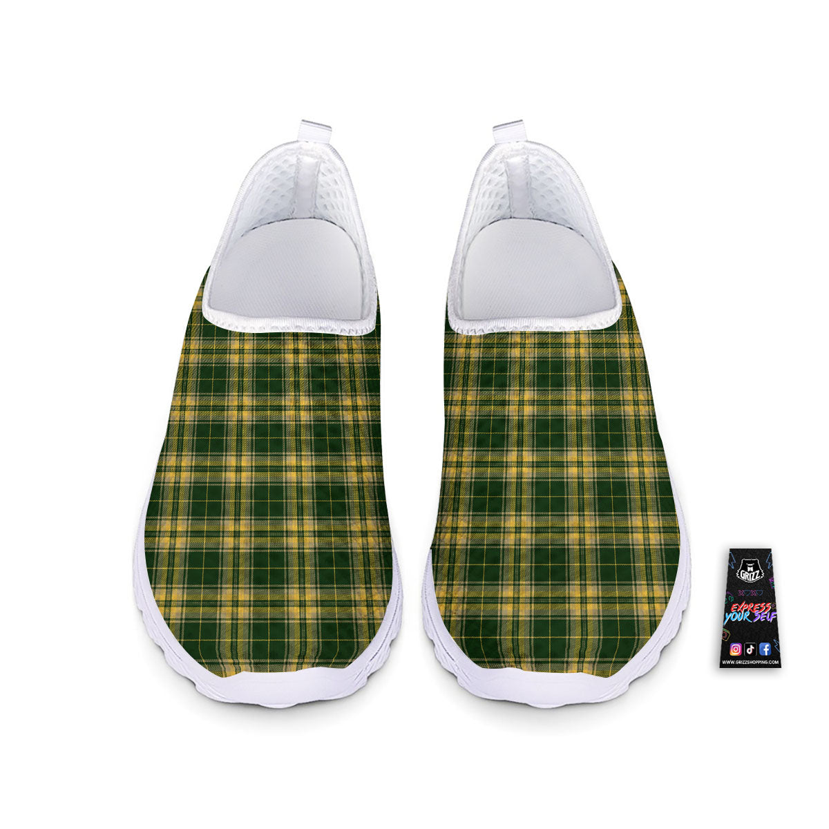 Stewart Tartan Yellow And Green Print Nurse Shoes-grizzshop