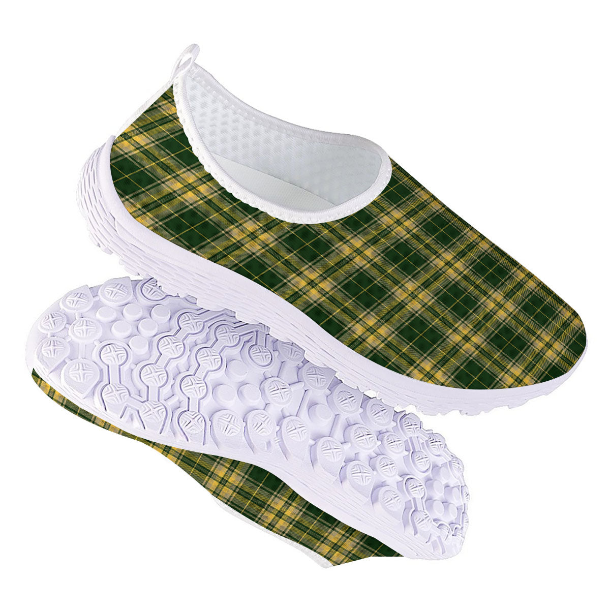 Stewart Tartan Yellow And Green Print Nurse Shoes-grizzshop