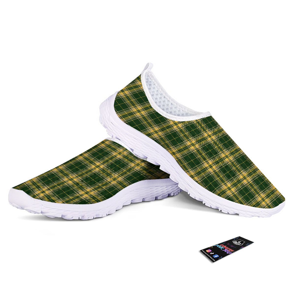 Stewart Tartan Yellow And Green Print Nurse Shoes-grizzshop