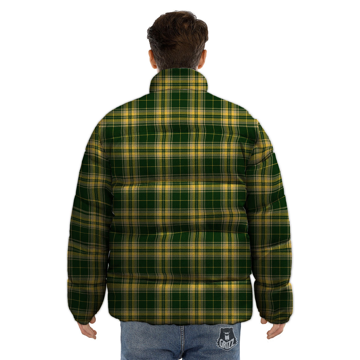 Stewart Tartan Yellow And Green Print Puffer Jacket-grizzshop