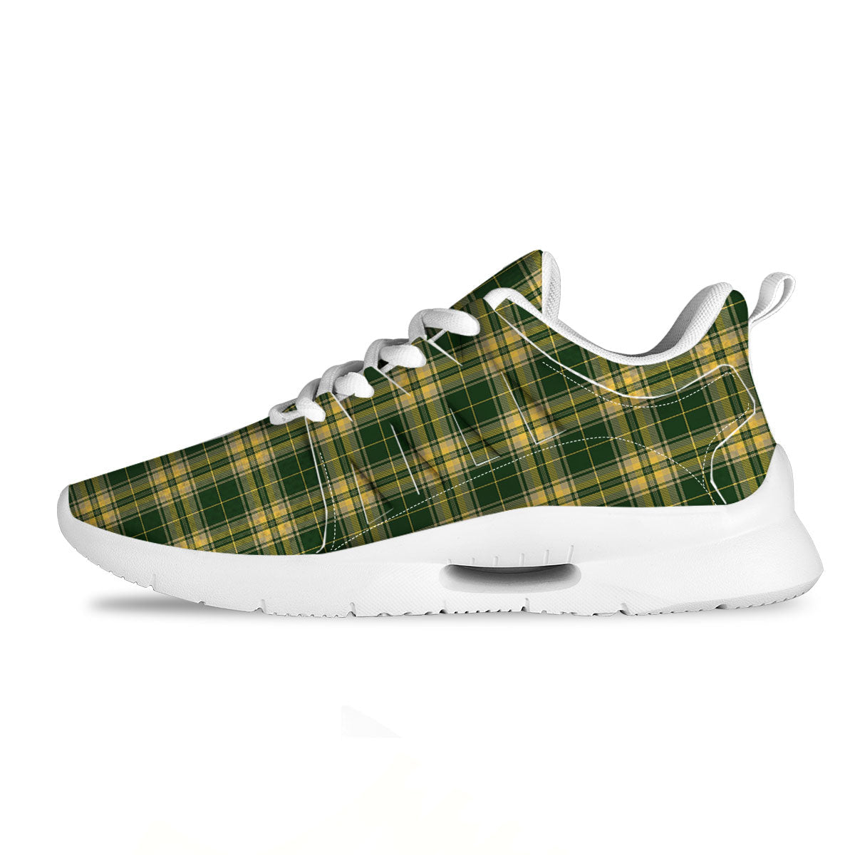 Stewart Tartan Yellow And Green Print Tennis Shoes-grizzshop