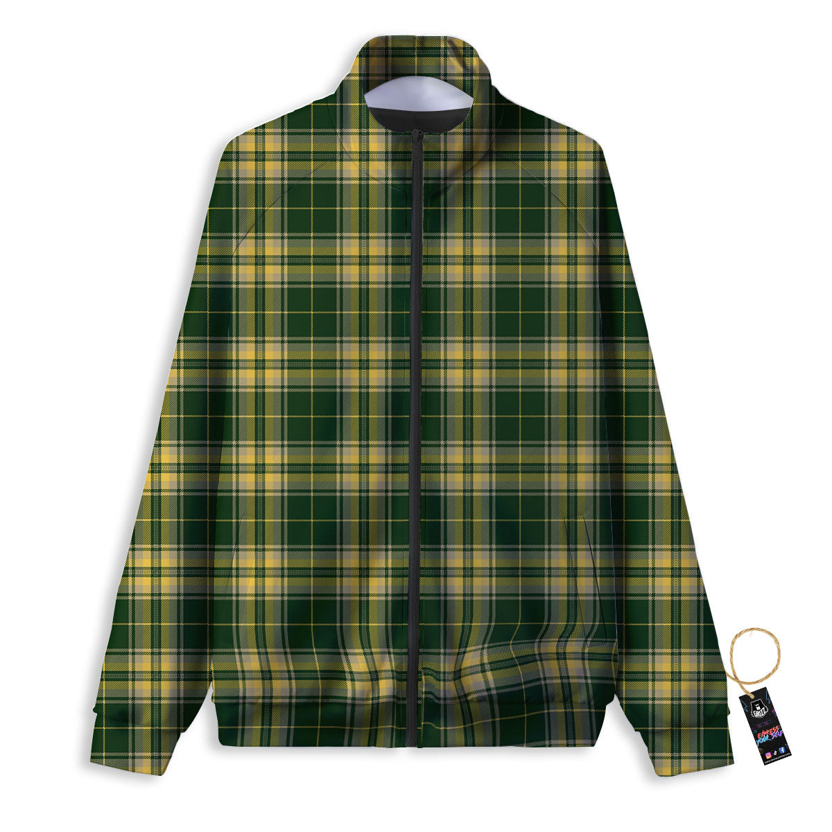 Stewart Tartan Yellow And Green Print Track Jacket-grizzshop