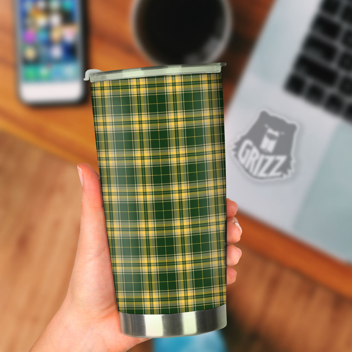 Stewart Tartan Yellow And Green Print Tumbler-grizzshop
