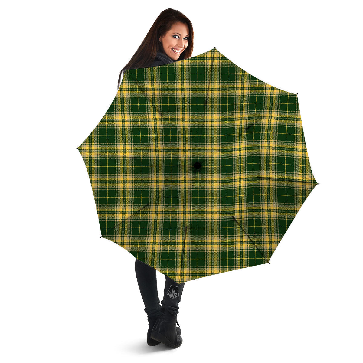 Stewart Tartan Yellow And Green Print Umbrella-grizzshop