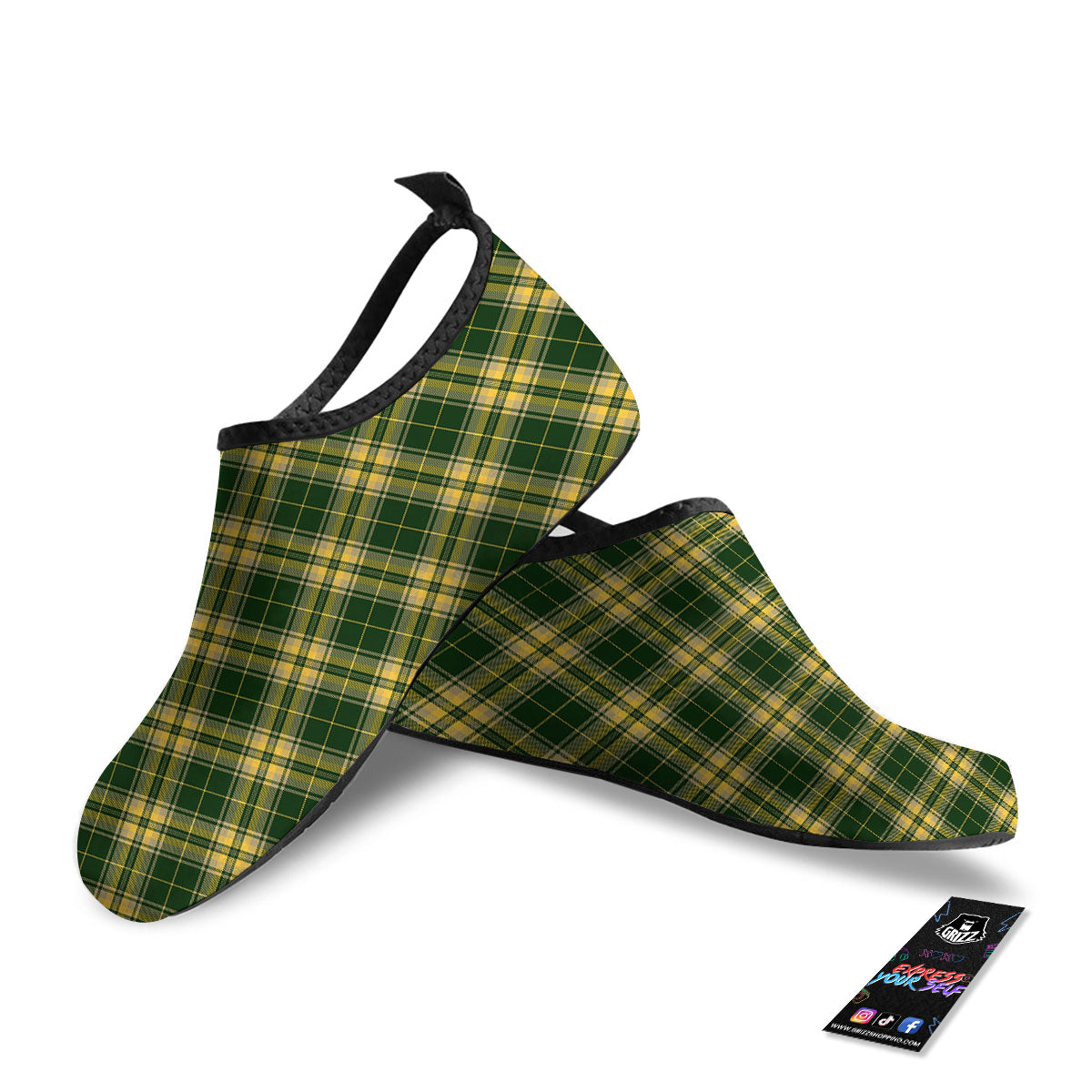 Stewart Tartan Yellow And Green Print Water Shoes-grizzshop